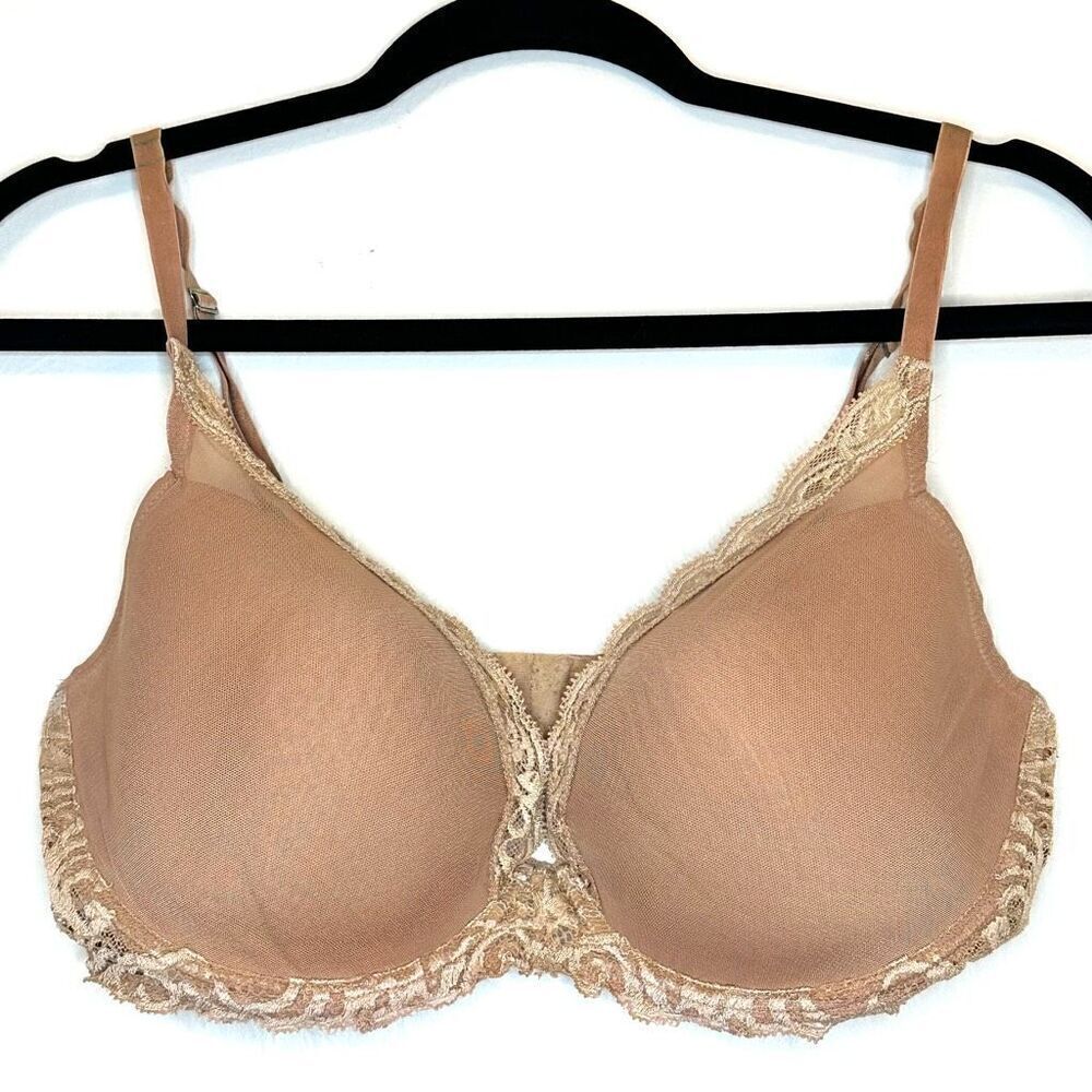 Natori Scalloped Lace Trim Underwired Lightly Padded T-Shirt Bra Tan Size 34G